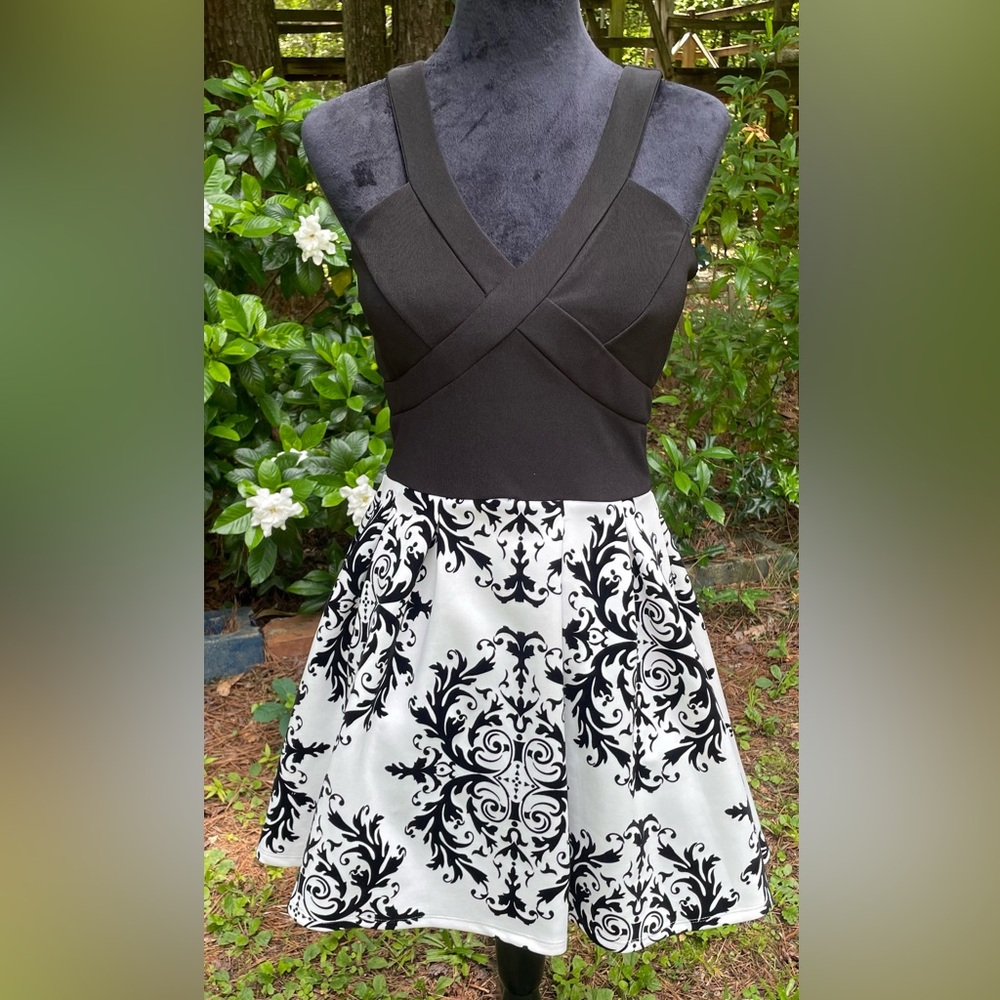 Crystal Doll Black and White Fit and Flare Dress for Prom